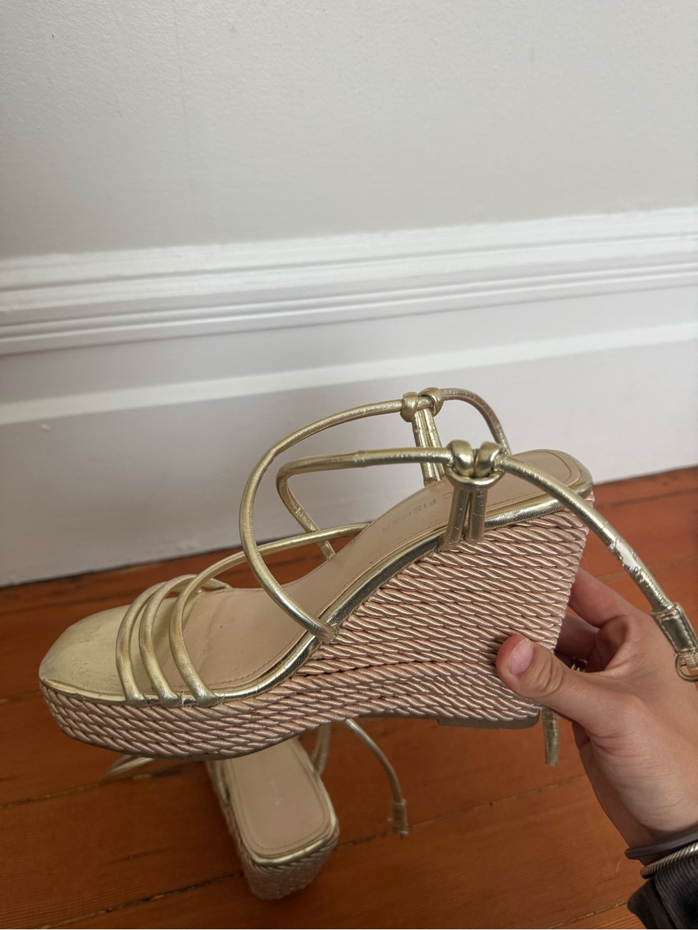 Marc Fisher Metallic Gold Strappy Wedge Sandals